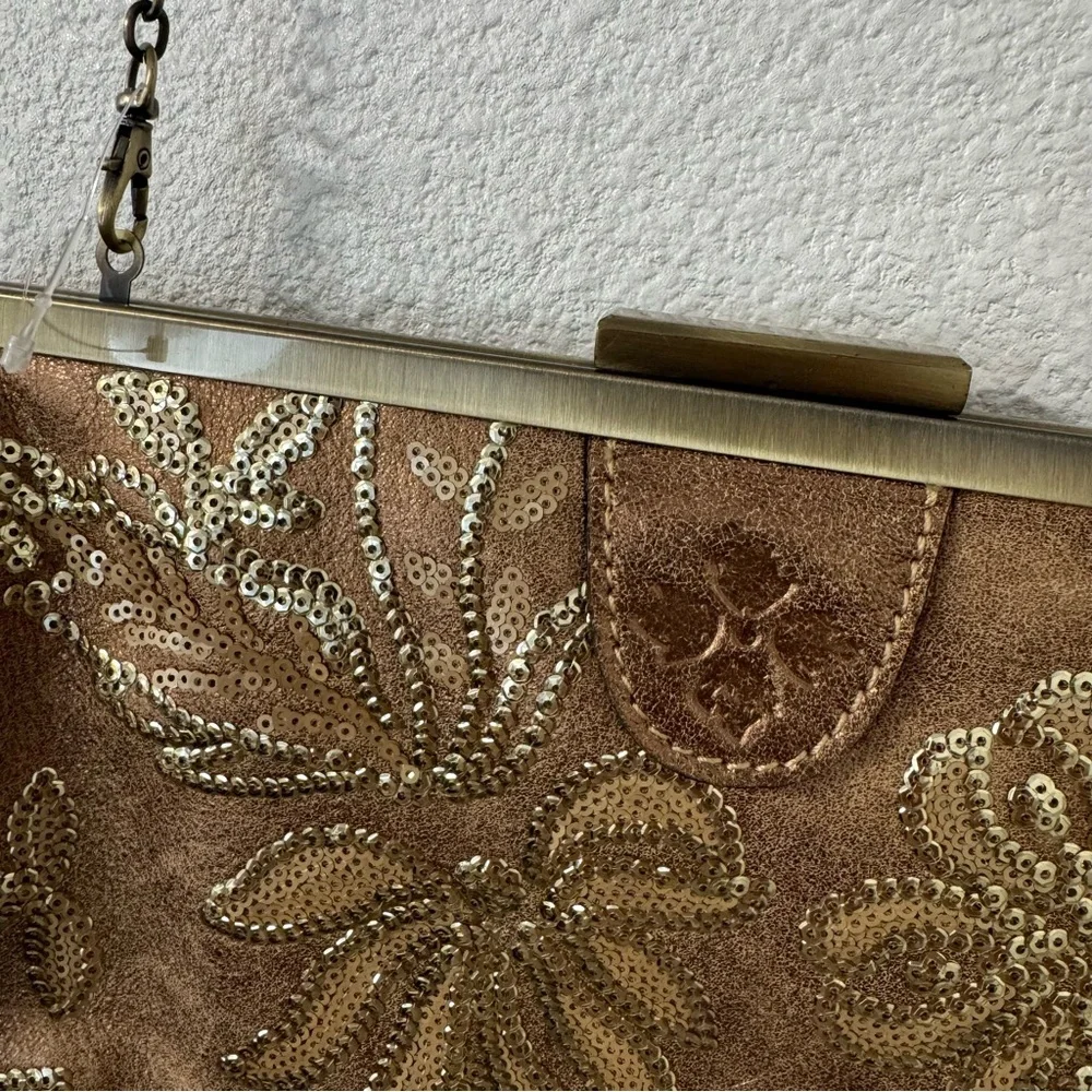 Patricia Nash‎ Purse Clutch Handbag Italian Leather Metallic Sequin Chain Small
